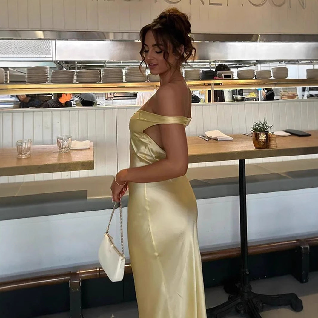 Satin Off Shoulder Sweetheart Maxi Dress 2