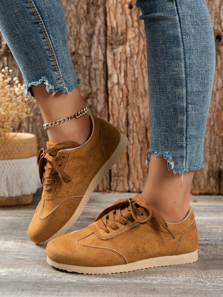 Vintage Round-toe Lace-up Flat Suede Oxfords