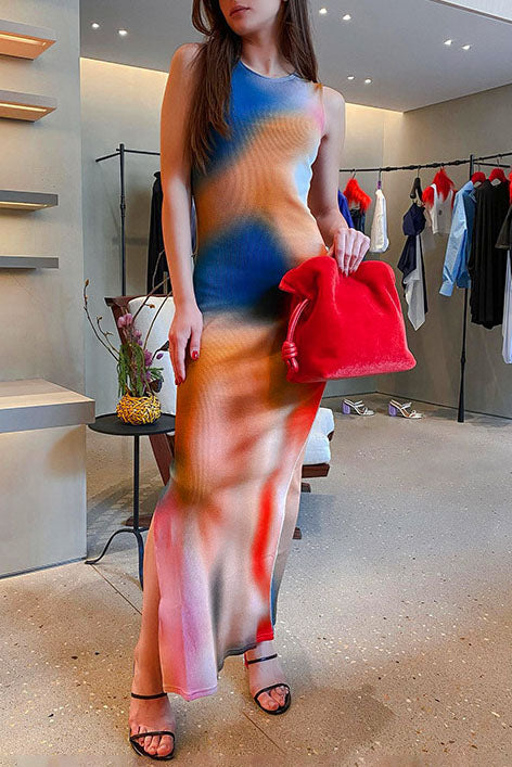 Never Too Late Sleeveless Print Dress