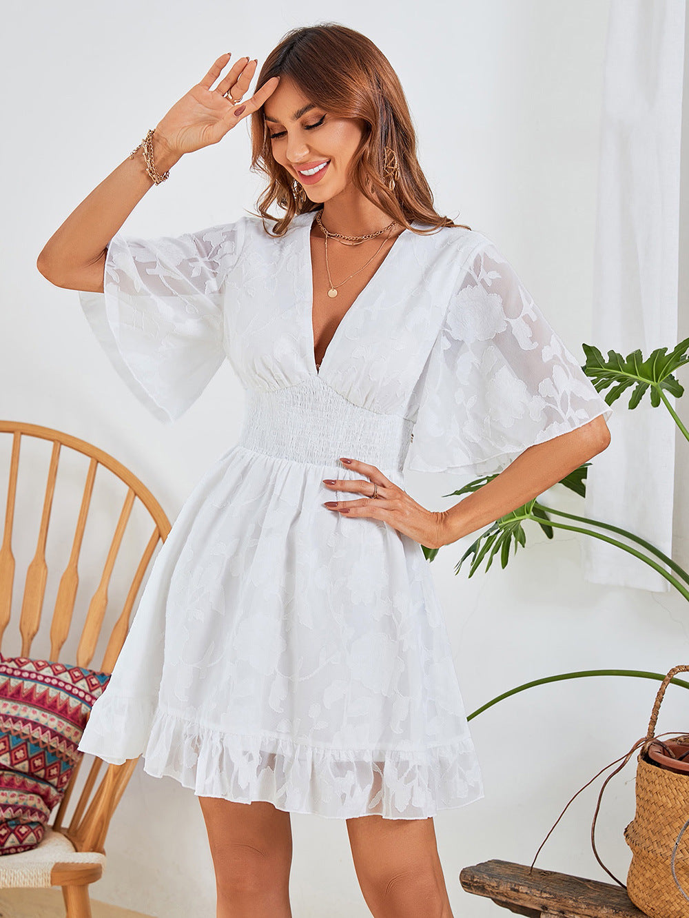 Morgana Cotton Eyelet Button Down Dress - Off White - Fashionpara