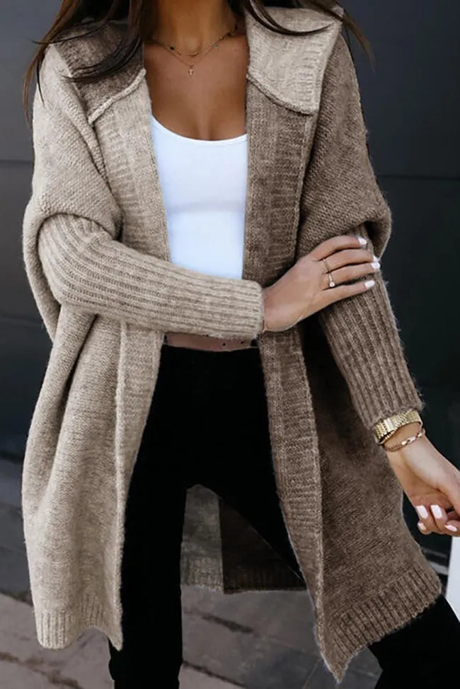 ShoptheCIC Brown Stitching Knit Hooded Cardigan Coat