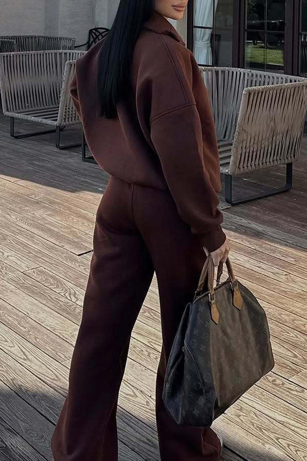 Thrifted Vibes Half-Open Pullover and Pants Set for Comfort