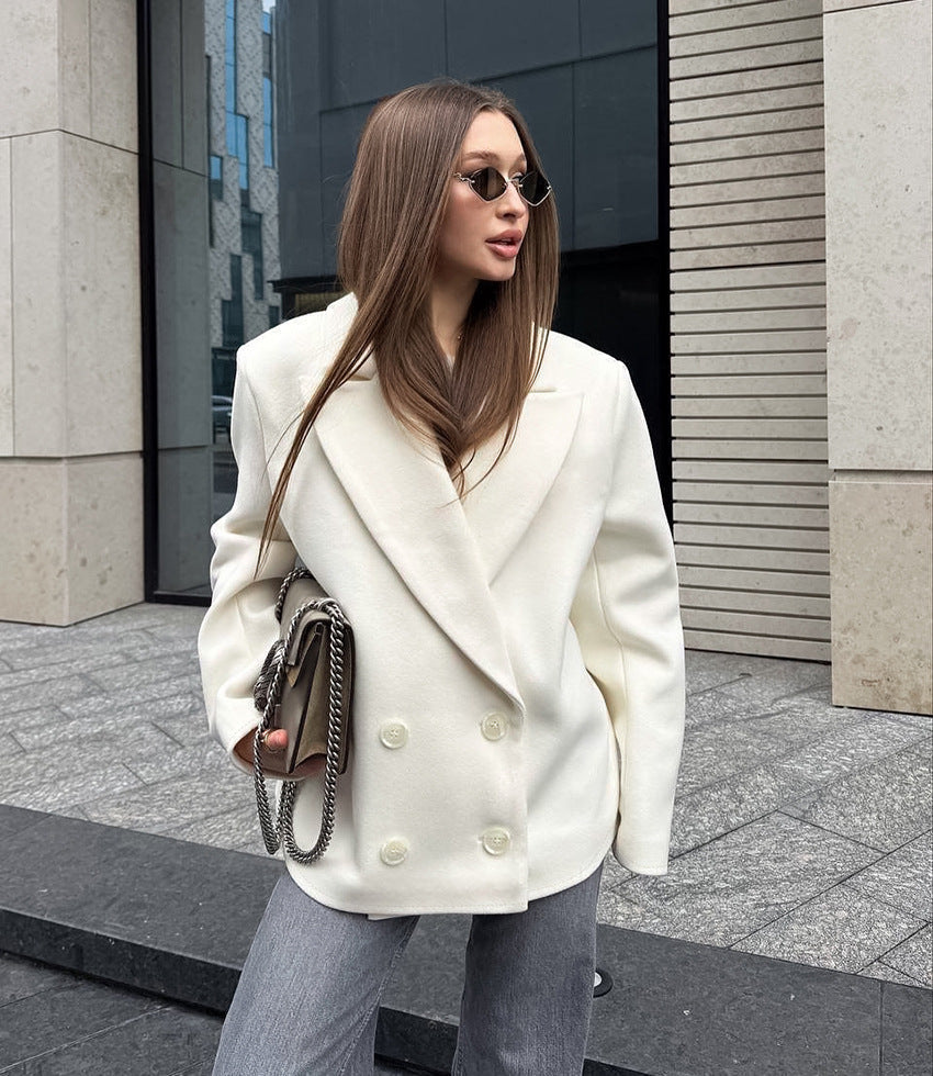 Vermont Village Double-Breasted Beige Wool Suit Jacket