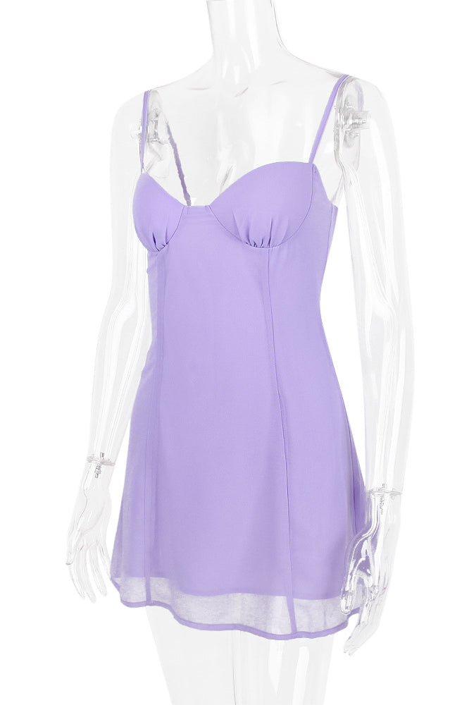 Glamorous Solid Sweetheart Summer Chiffon Mini Sundress - Lilac