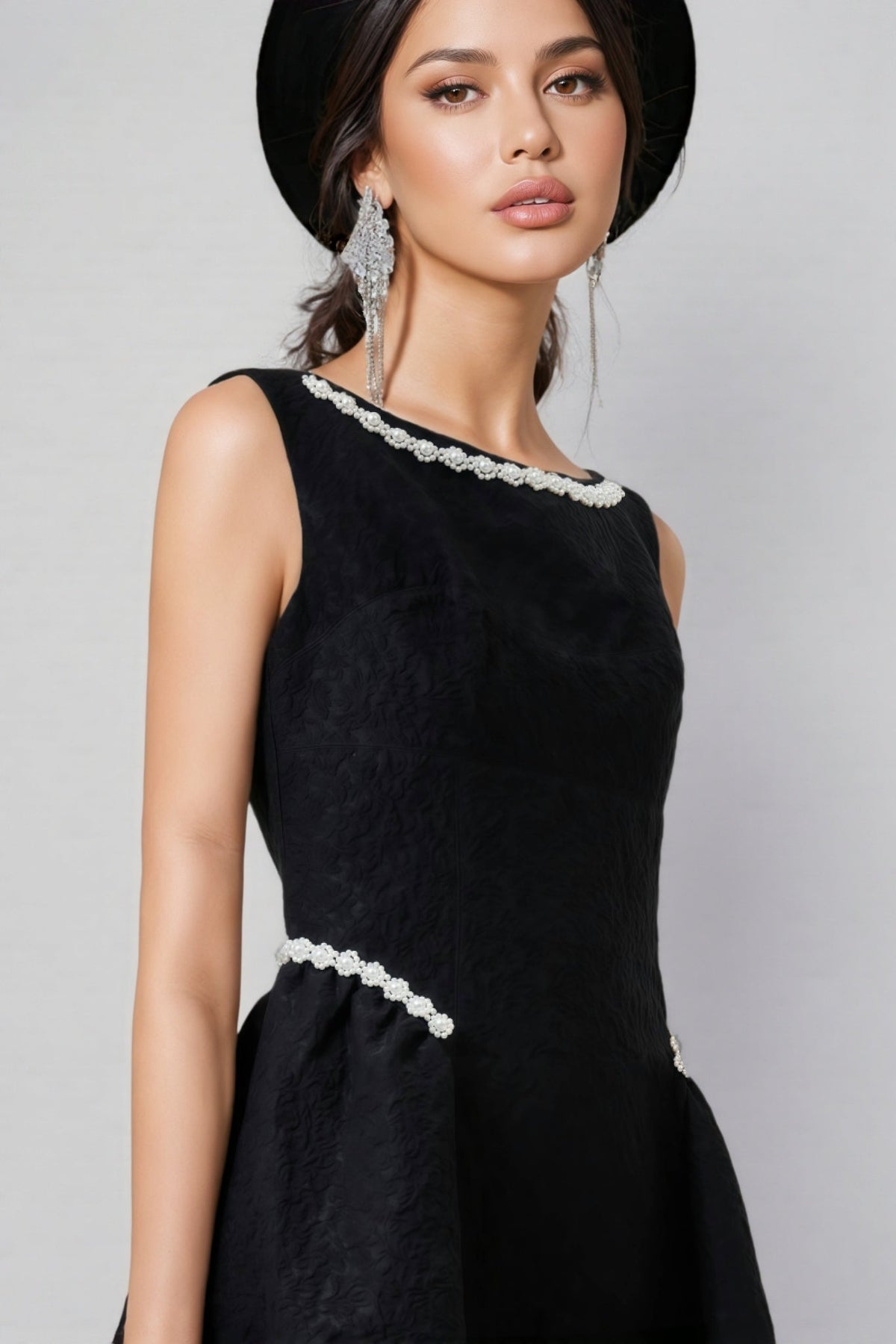 Sequin Pearl 3D Floral Midi Dress - View 4