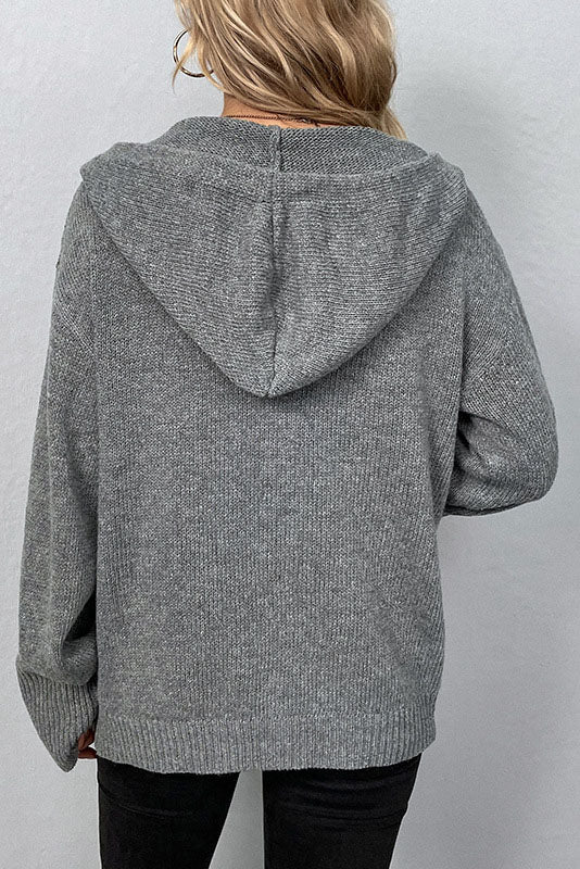 ShoptheCIC Hooded Knitted Cardigan with Drawstring Closure