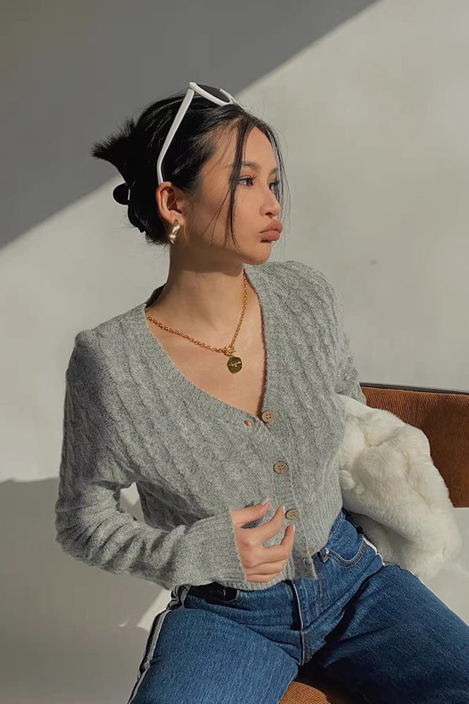 Orro Shop Long Sleeve Cable Knit Open Front Cardigan Sweater