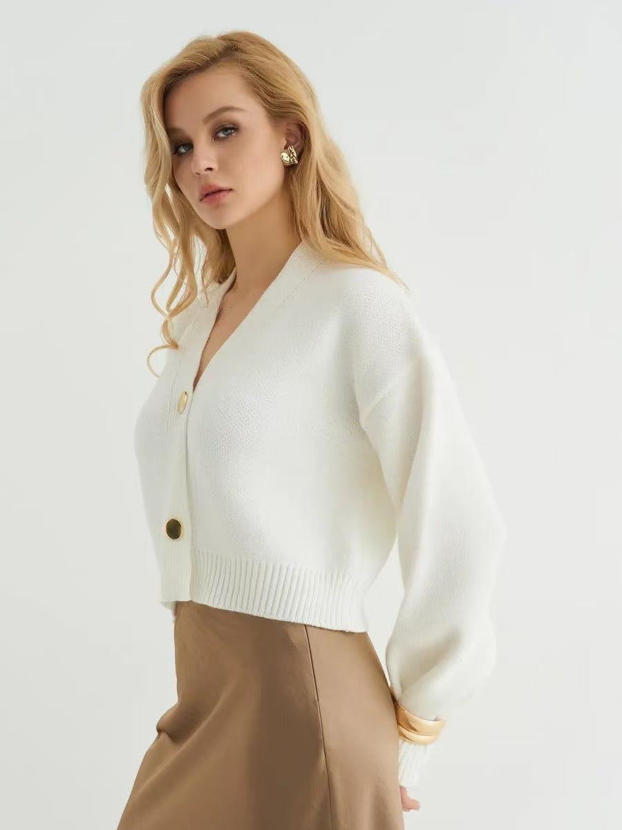 Chic Solid Color V-Neck Loose Knit Cardigan for All Seasons