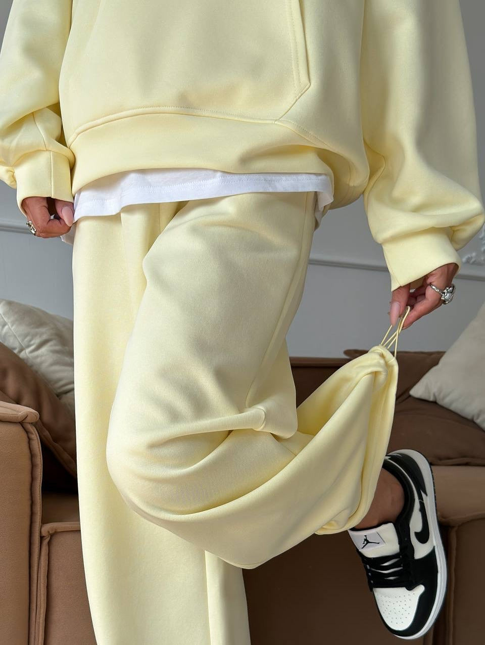 Zippered Half-High Collar Pullover and Wide-Leg Pants Set