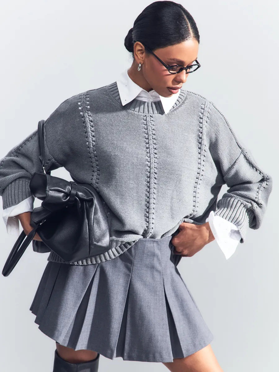 Hollow Knit Crewneck Sweater for Effortless Style and Comfort