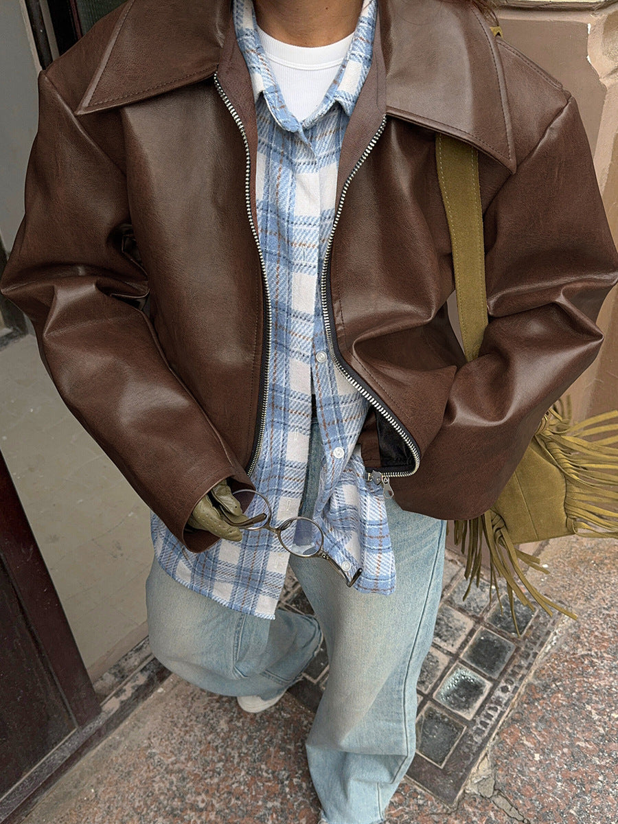 Mood Lift Cropped PU Leather Biker Jacket for Stylish Edge