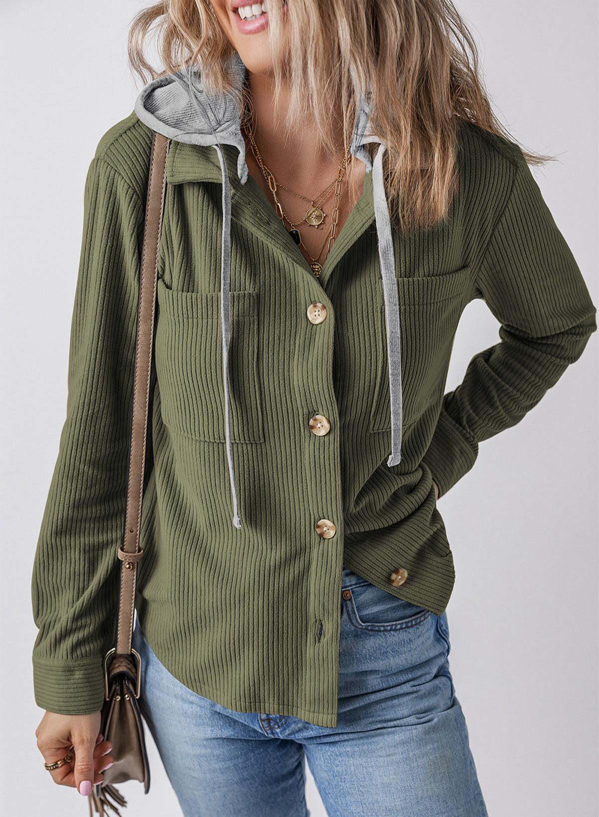 ShoptheCIC Corduroy Hooded Jacket with Stylish Lapel Design