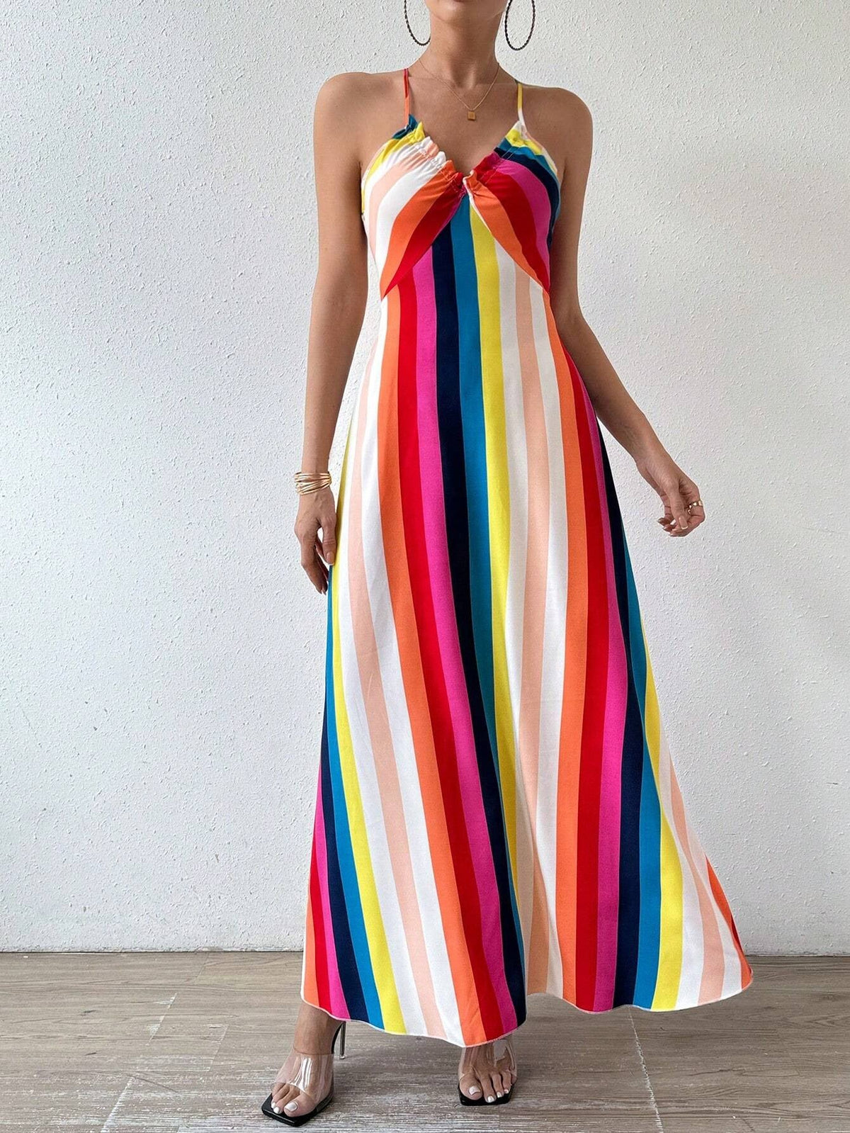 Aztec Print V-Neck Spaghetti Strap Boho Maxi Dress 4