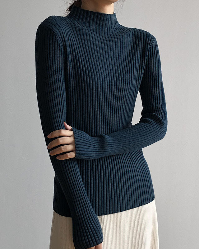 Versatile Slim Fit Half Turtleneck Striped Sweater
