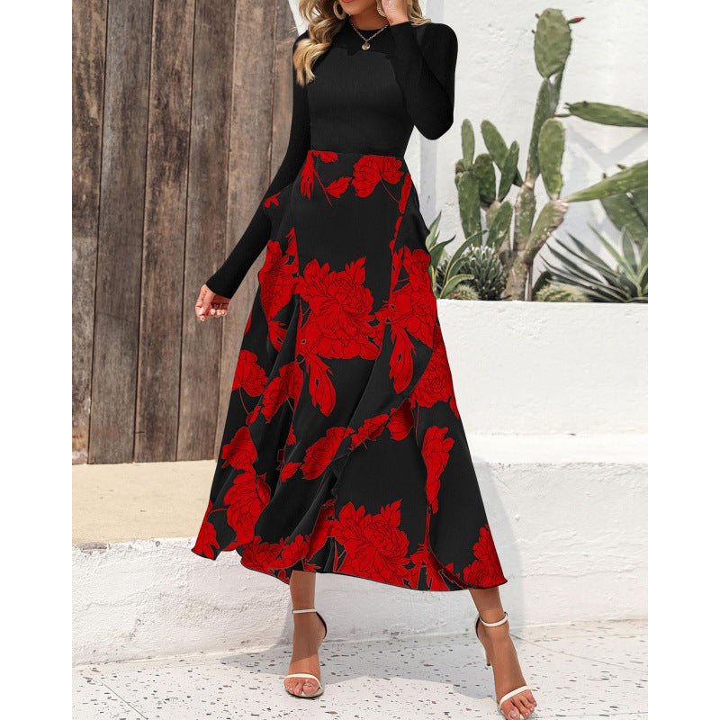 Mock Neck Long Sleeve Floral Skirt Midi Dress 3