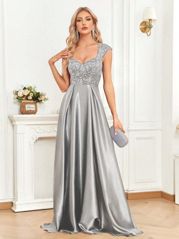 Cover Sleeve Dress Maxi Dress Black Satin Slim Fishtail Bridesmaid Cocktail Evening - Fashionpara