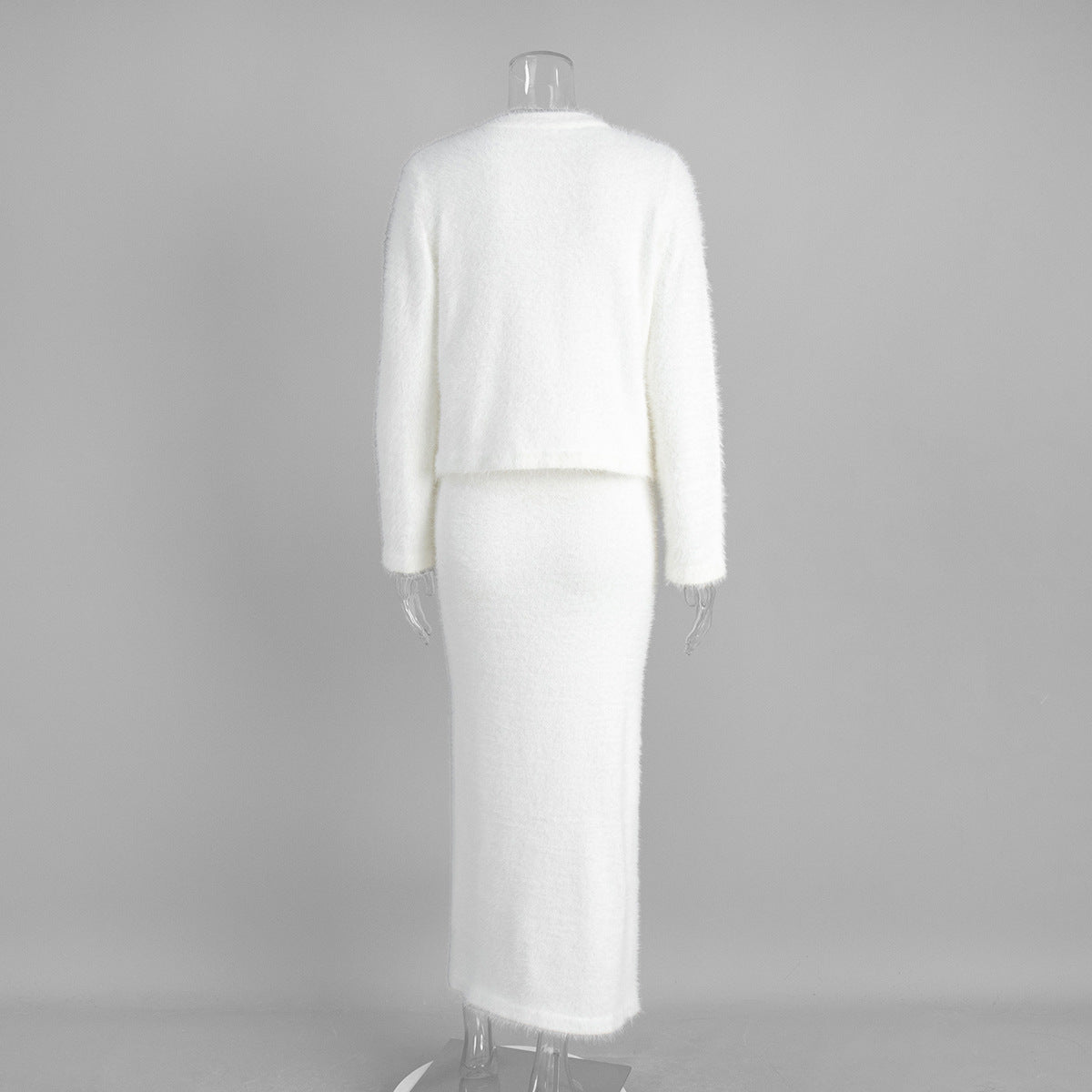 Plush Long-Sleeved Coat and Maxi Skirt Set for Elegance