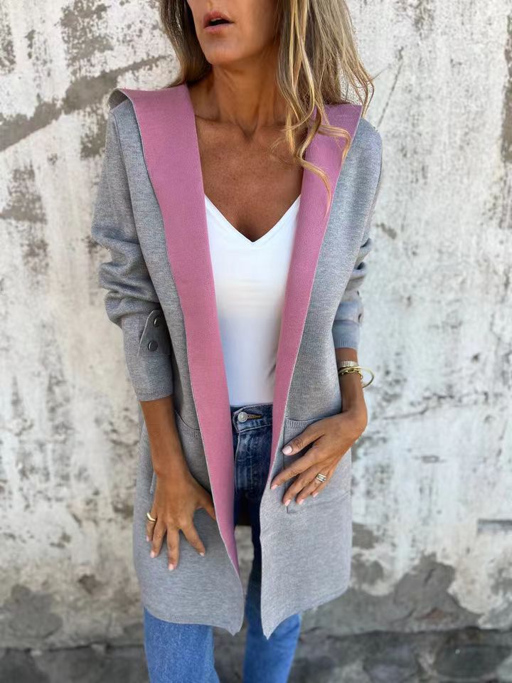 Parisian Boulevard Color-Block Hooded Coat for Chic Style