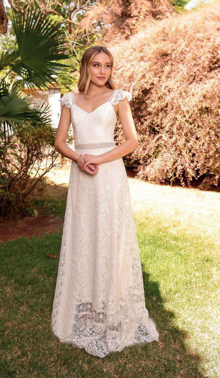 Lace V-Neck Ruffle Strap A-Line Maxi Gown