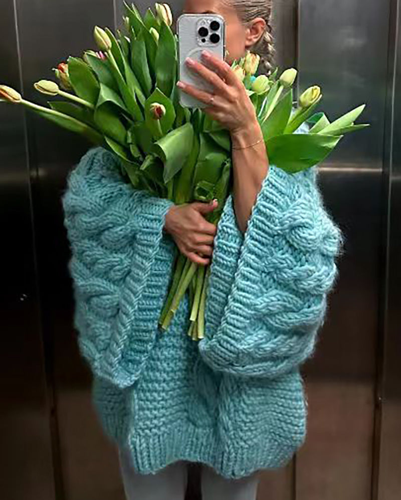 Golden Rhine Knitted Bell Sleeve Sweater in Soft Cozy Style