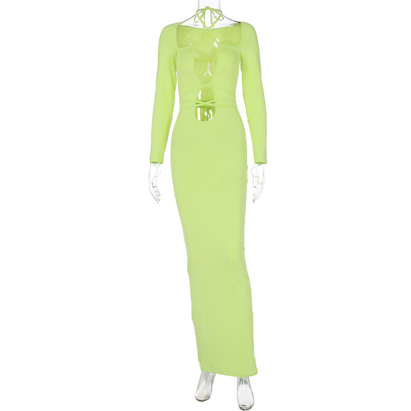 Lace Up Cutout Slim Long Sleeve Dress - View 5