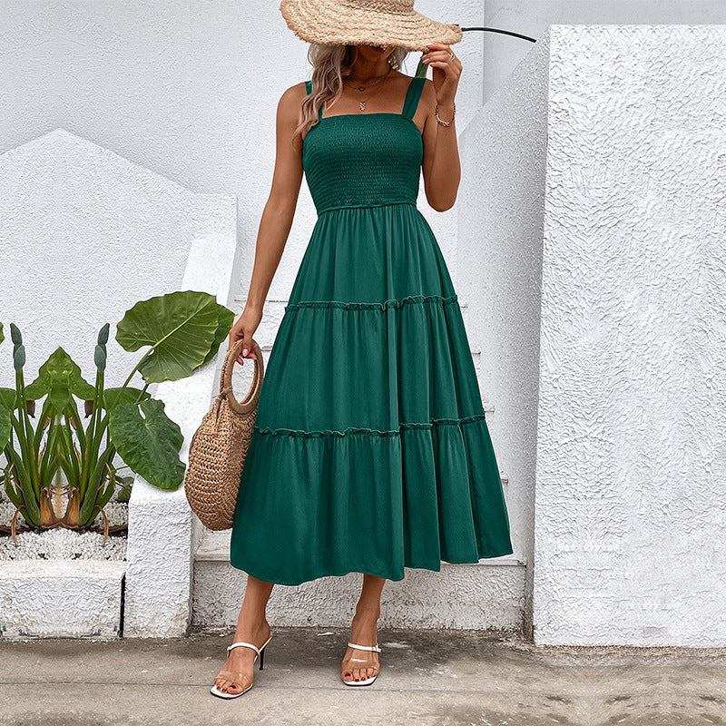 Smocked Square Neck Strappy Tiered Midi Dress 15