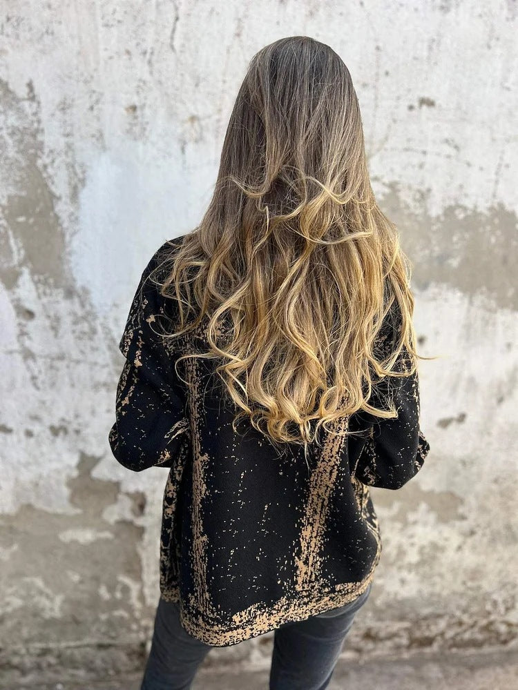 Colorful Printed Metal Button Knitted Lapel Jacket Coat