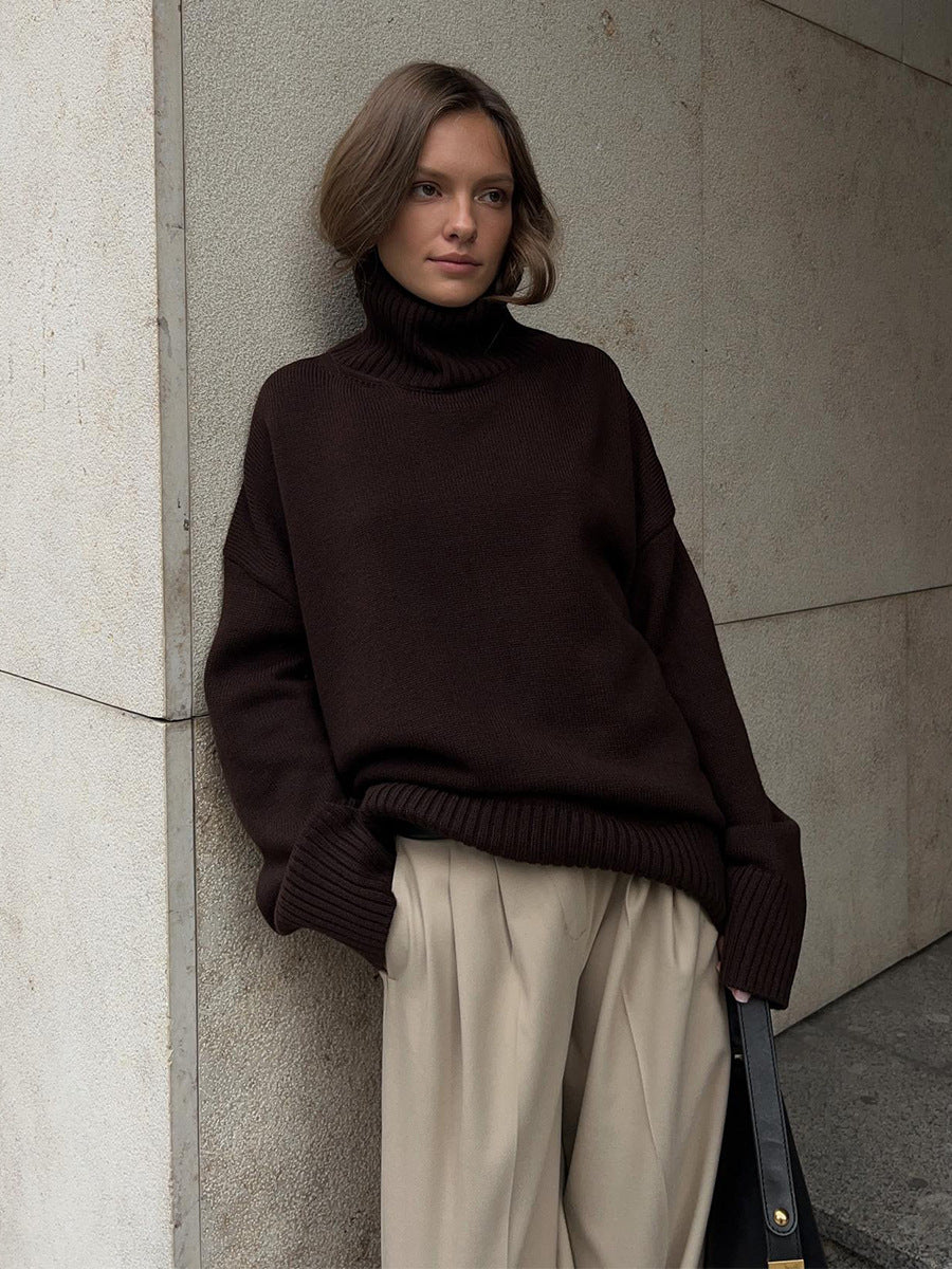Cozy Solid Color Turtleneck Knitted Pullover Sweater