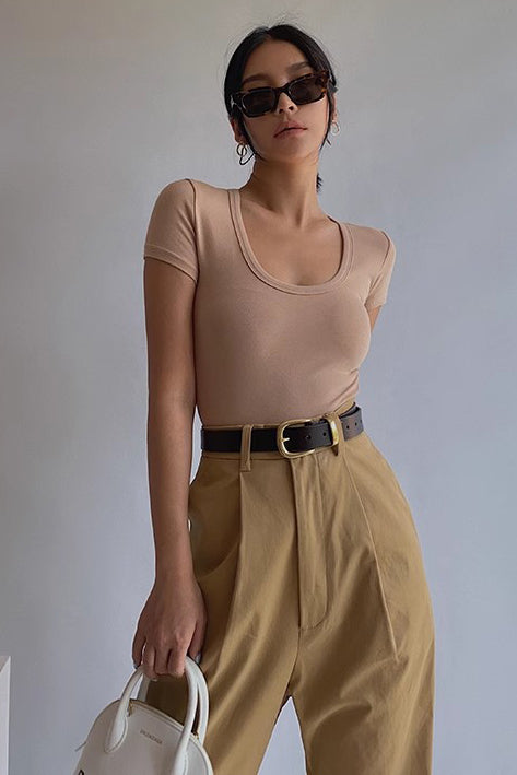 Short Sleeve Crew Neck Ribbed Tank Tops Fitted Crop Shirts