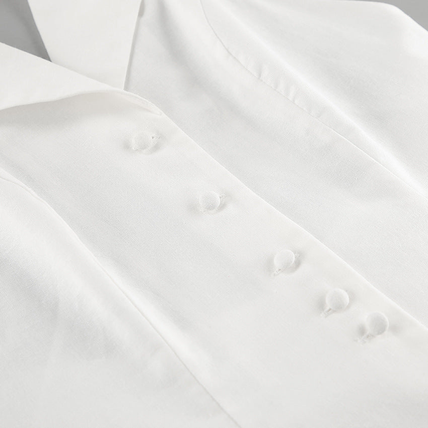 Linen Notch-Lapel Halter Button-Front Mini Dress 10