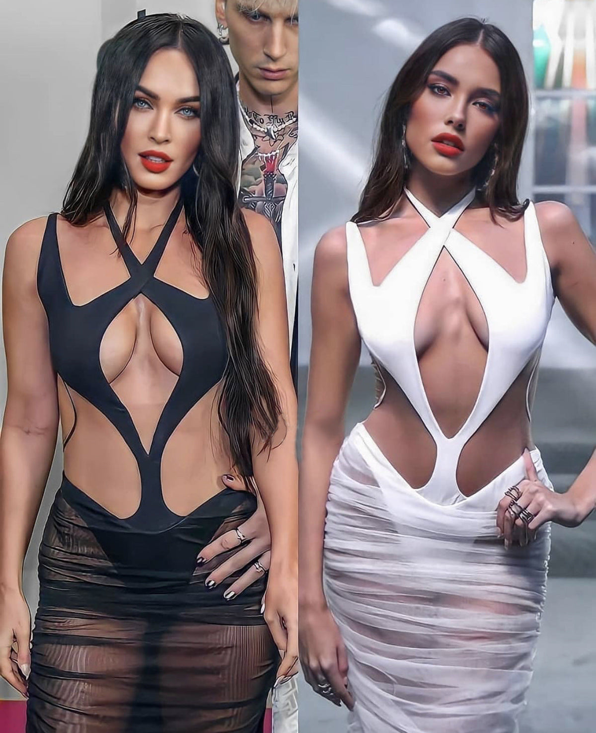 Mesh Hollow Out Cutout Semi - Transparent Slim Fit Maxi Dress Dress Bandage Catwalk - View 3