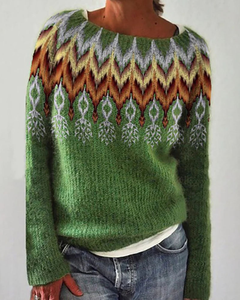 ShoptheCIC Indiana Feather Pattern Pullover Sweater