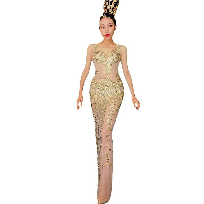 Sequin Beaded Crew Neck Sleeveless Mermaid Maxi Gown - View 6