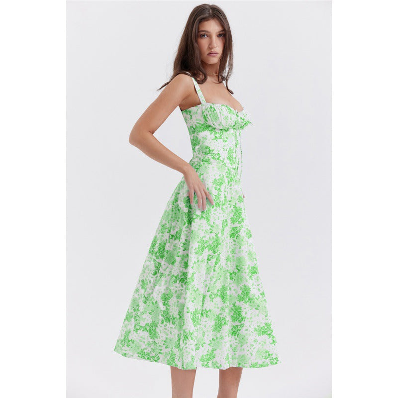 Floral Sweetheart Neck Corset High Split Midi Dress 9