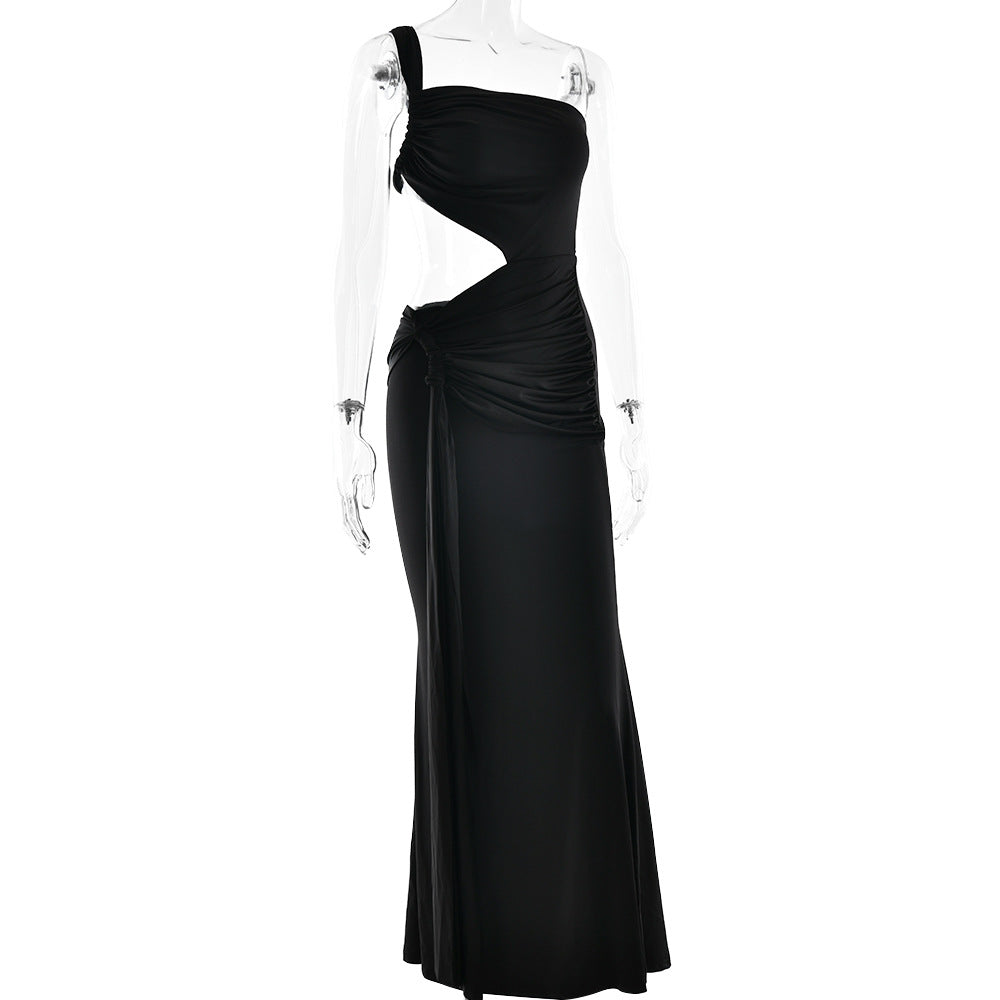 Ruched One-Shoulder Waist-Cutout Fishtail Gown 3