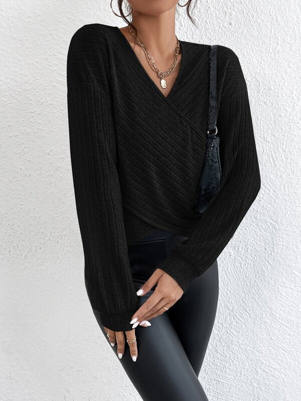 ShoptheCIC CozyKnit V-neck Crossover Pullover Sweater