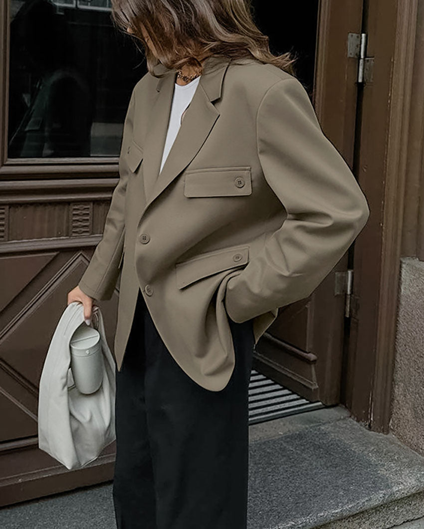 ShoptheCIC Vintage Loose-Fit Blazer with Four Pockets