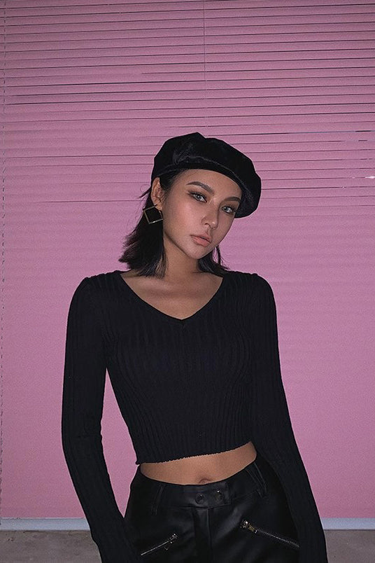 Rib-Knit V Neck Sweater for Effortless Style and Comfort