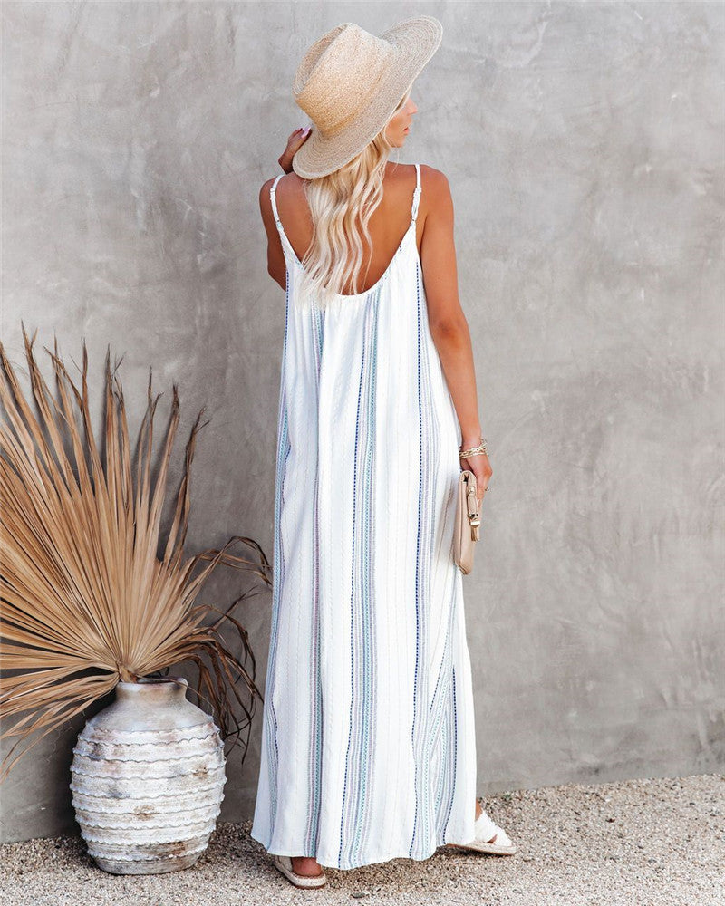 Striped Scoop Neck Sleeveless Maxi Dress