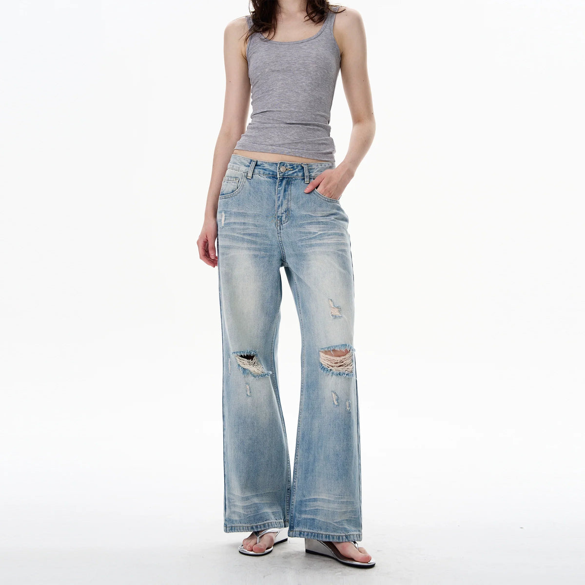 Light Wash Mid-Rise Wide-Leg Jeans