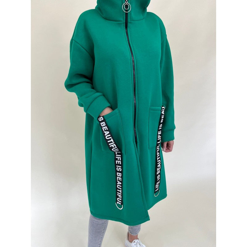 High Collar Hooded Sweatshirt Jacket with Chic Pockets