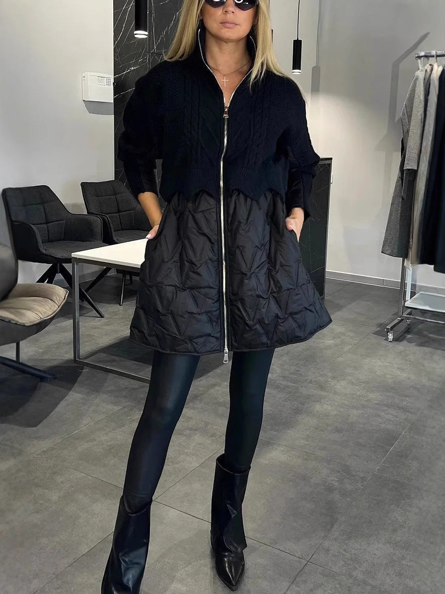 High Neck Zip Front Knit Quilted Hybrid Jacket 2