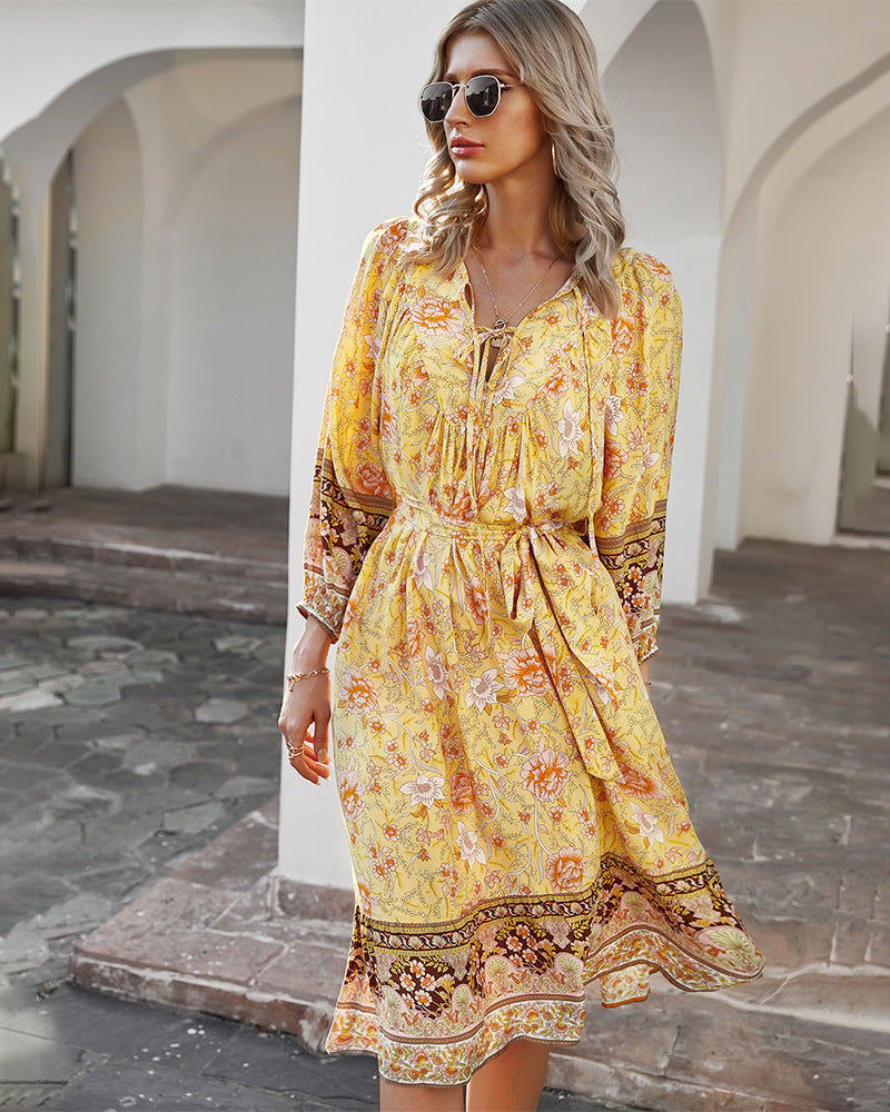 Sanibel Swiss Dot Boho Maxi Dress - Pale Yellow