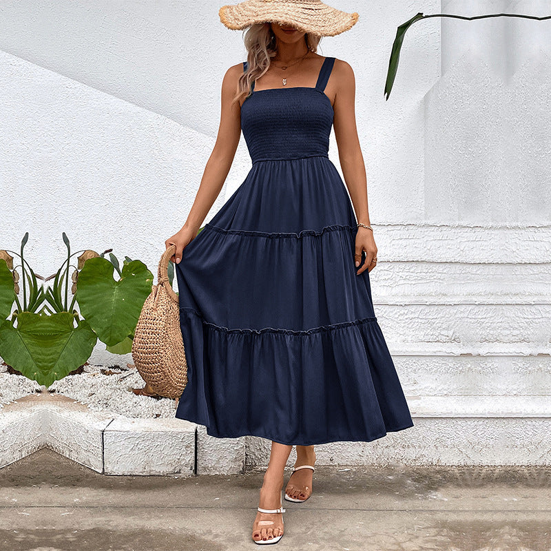 Smocked Square Neck Strappy Tiered Midi Dress 4