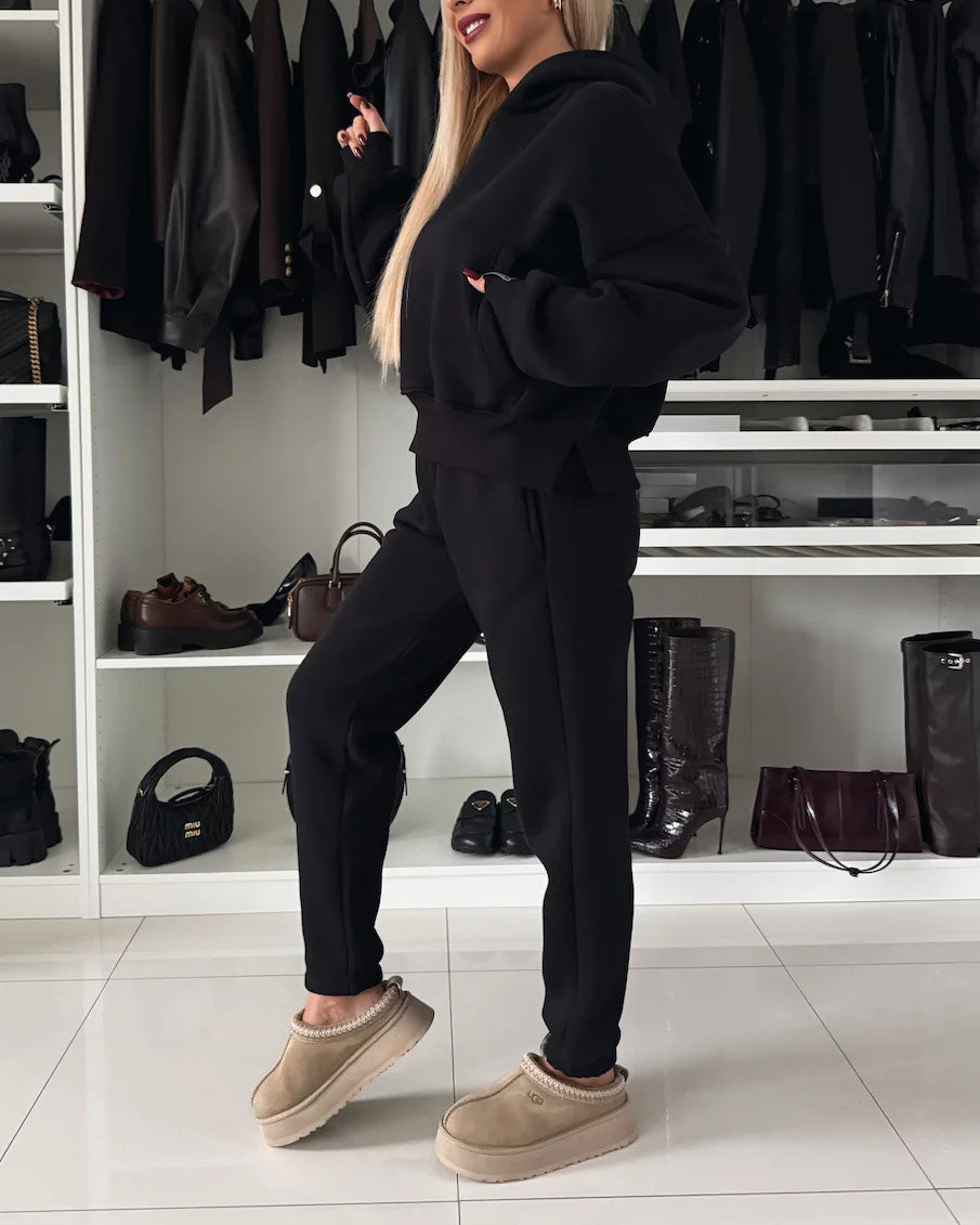 Cropped Hooded Sweatshirt and Pants Set for Cozy Style