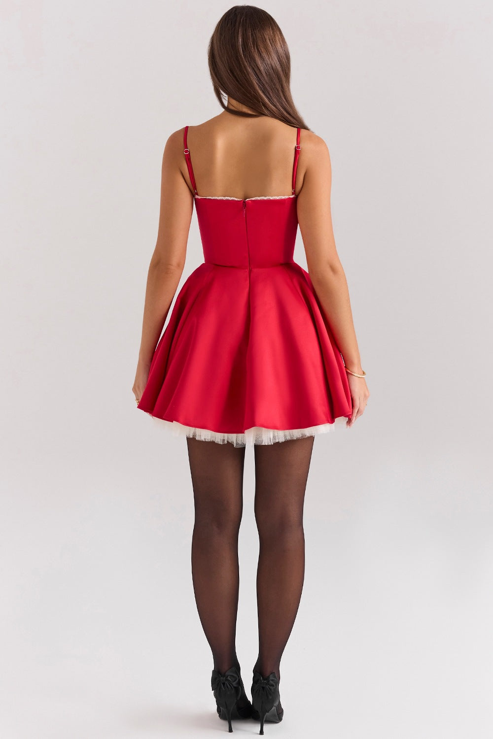 Satin Sweetheart Lace Trim Tulle Mini Dress 27