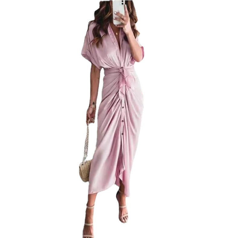 Meryl Satin Tie Front Midi Dress Spring Coral - View 3