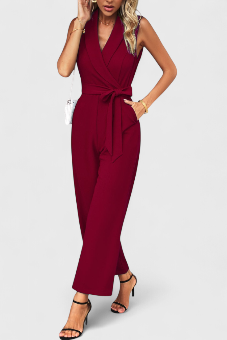 Wrap V-Neck Belted Sleeveless Wide Leg Jumpsuit 5