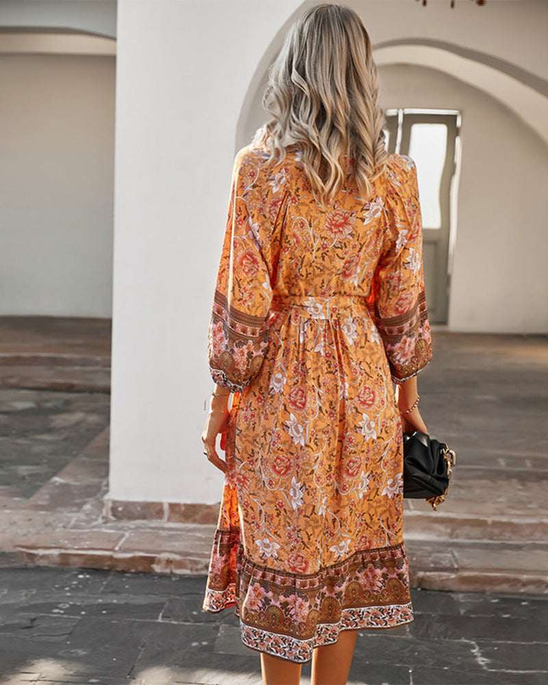 Satin Floral Ruffle Midi Dress - View 2