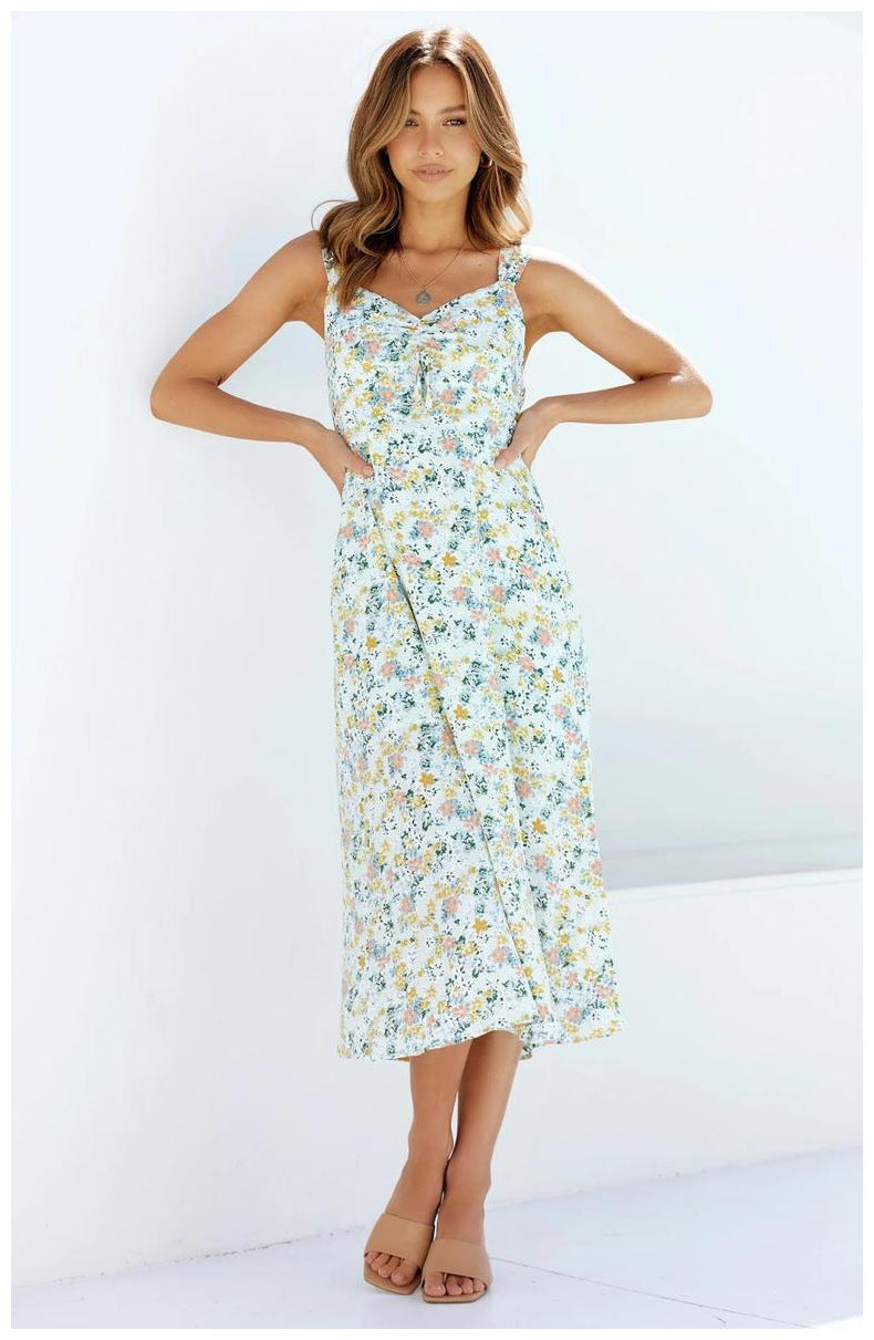 Floral Print Sleeveless A-Line Midi Dress